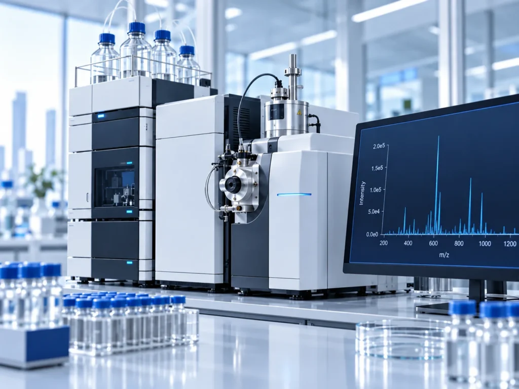 Illustrative mass spectrometry system with a spectral display.